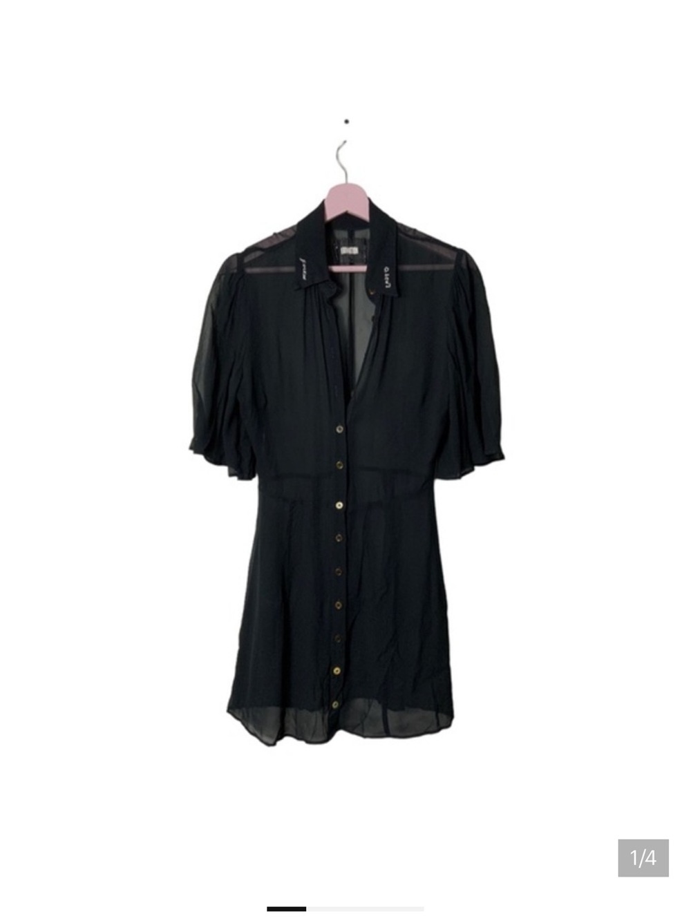 Reformation Black Sheer Button-Front Mini Dress Fuckin’ Lady